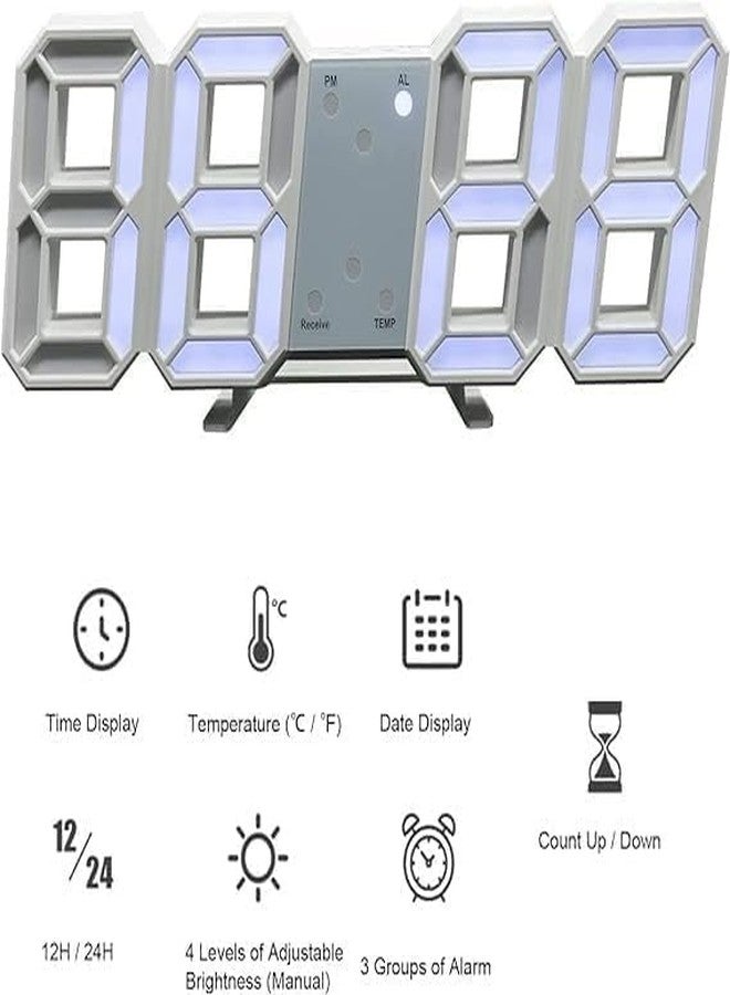 Dangfly Acrylic Digital LED Display Number Clock Table Wall Clock White (Works On Electricity) White - Image 5